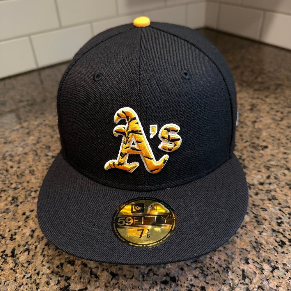 Oakland Athletics Hat New Era 59FIFTY 7 3/8 Tiger Stripe 1989 World Series Logo
